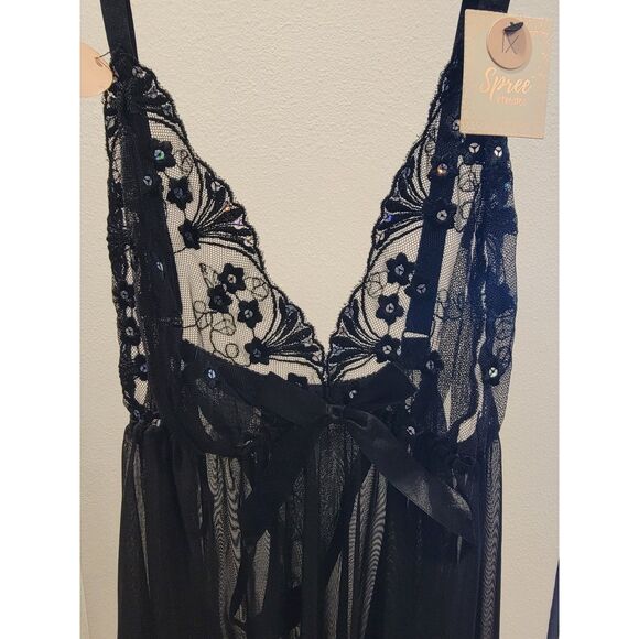 NWT Spree Intimates Black Sheer Floral Babydoll, XL - Style #2650BDX - Picture 5 of 7
